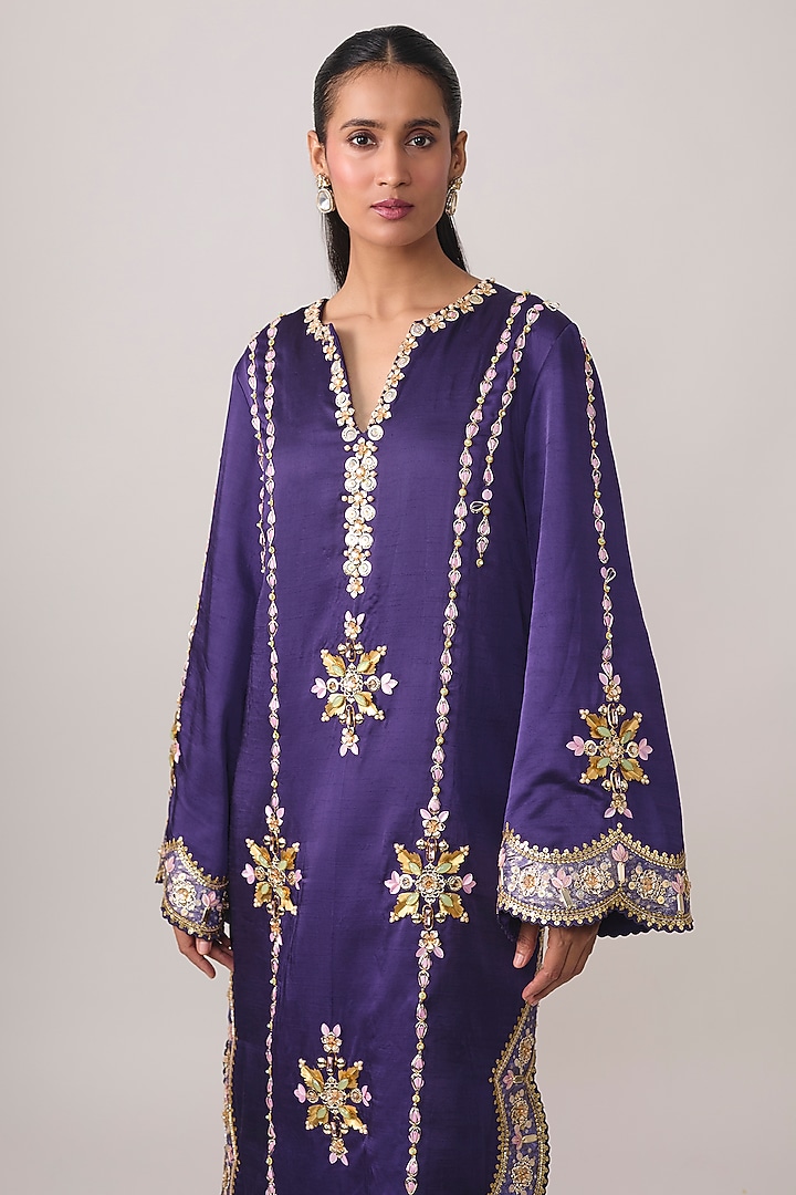 Purple Silk Sequins Embroidered Kaftan by PAPA DONT PREACH PRET at Pernia's Pop Up Shop