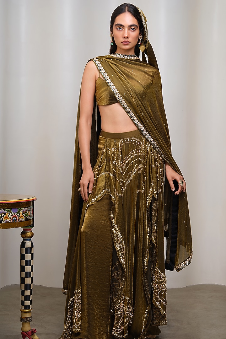 Golden Organza Embroidered Bridal Lehenga Set by PAPA DONT PREACH PRET at Pernia's Pop Up Shop