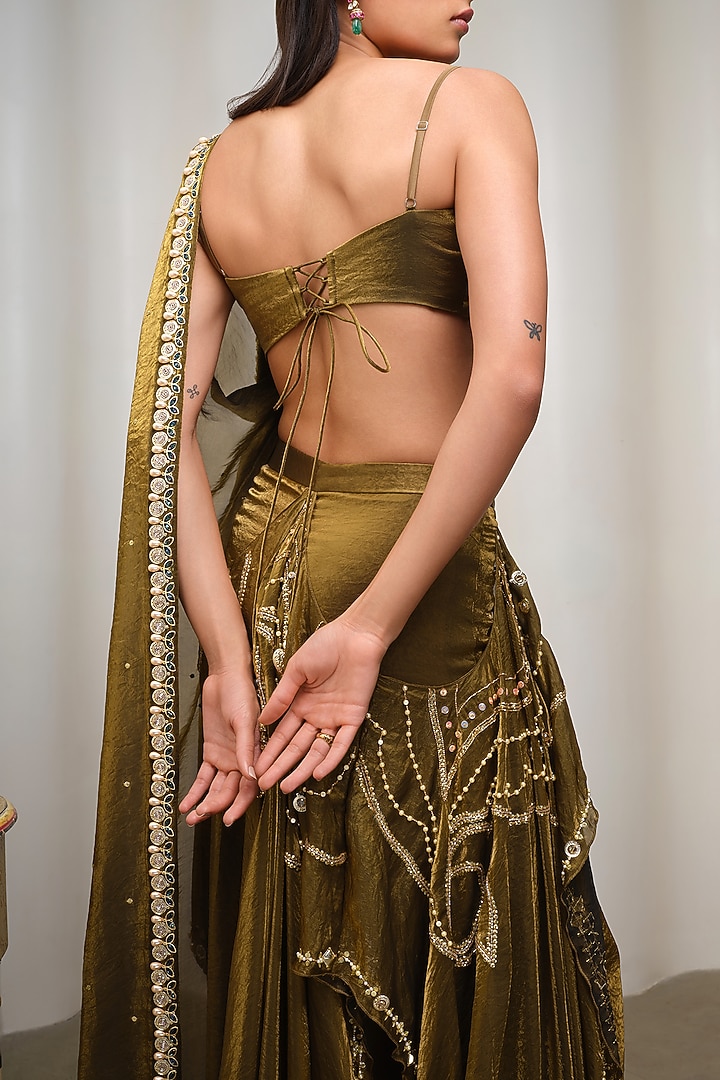 Golden Organza Embroidered Bridal Lehenga Set by PAPA DONT PREACH PRET at Pernia's Pop Up Shop