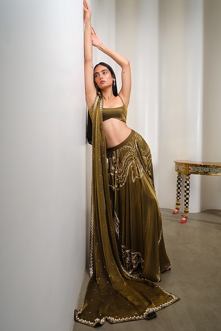 Golden Organza Embroidered Bridal Lehenga Set by PAPA DONT PREACH PRET at Pernia's Pop Up Shop