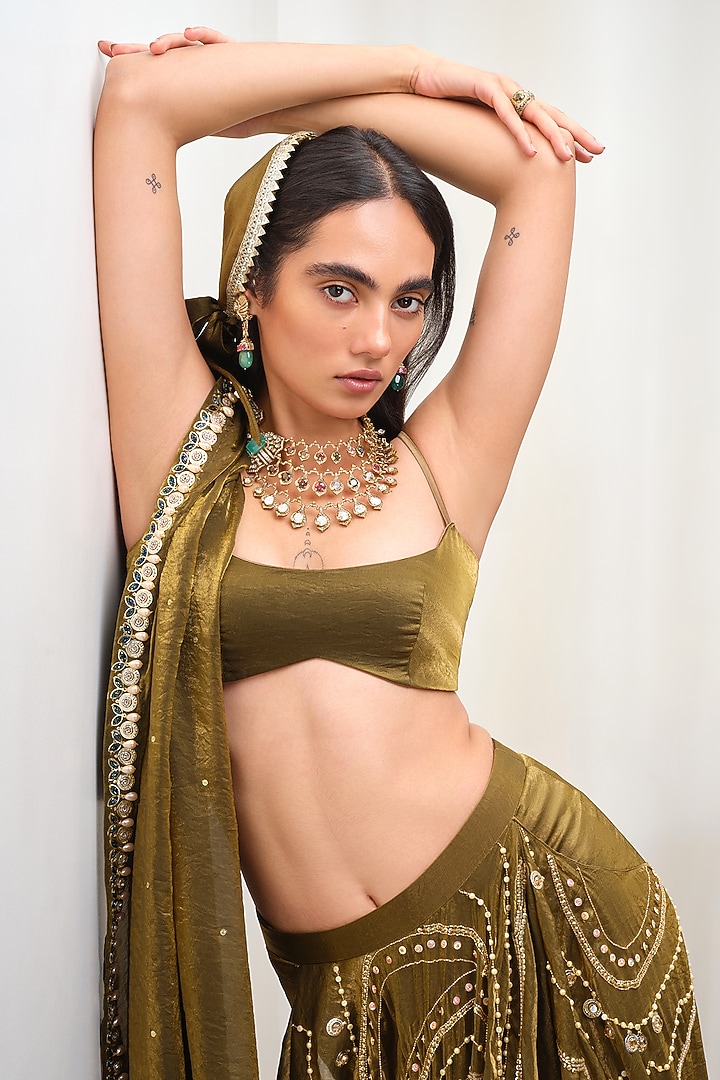 Golden Organza Embroidered Bridal Lehenga Set by PAPA DONT PREACH PRET at Pernia's Pop Up Shop