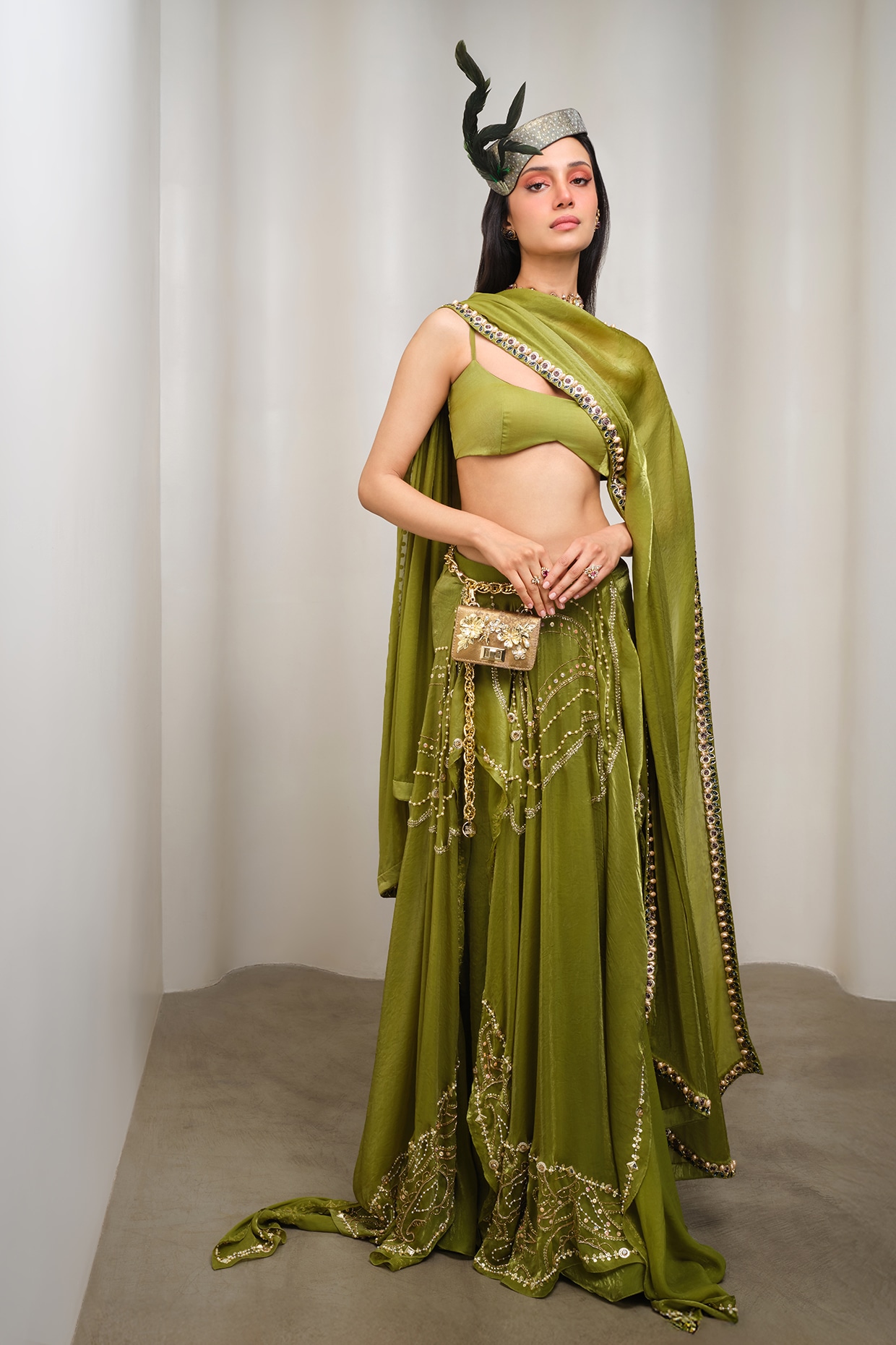 PAPA DONT PREACH PRET Green Organza Embellished Lehenga Set