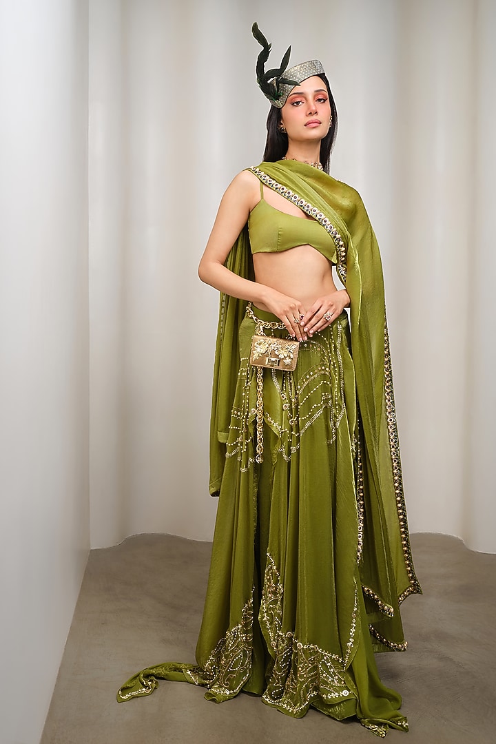 Green Organza Embellished Bridal Lehenga Set by PAPA DONT PREACH PRET at Pernia's Pop Up Shop
