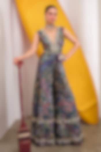 Black Jacquard Bead Embroidered Jumpsuit by PAPA DONT PREACH PRET at Pernia's Pop Up Shop