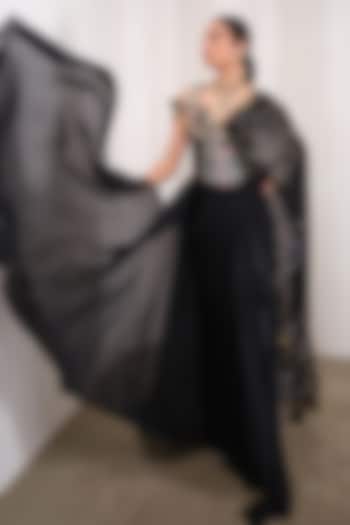 Black Organza Embellished Draped Reception Saree Set by PAPA DONT PREACH PRET at Pernia's Pop Up Shop