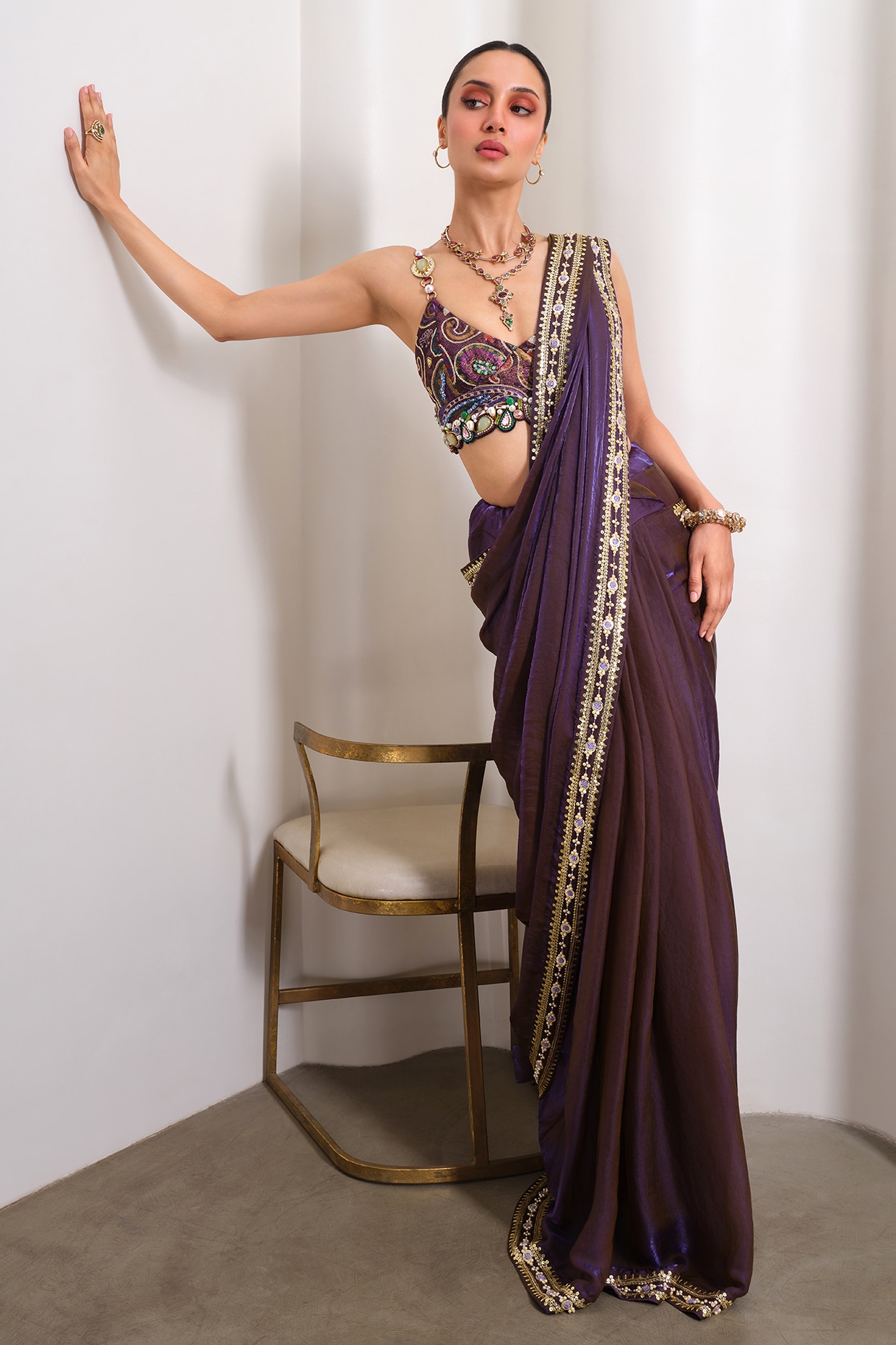 PAPA DONT PREACH PRET Purple Organza Embellished Saree Set