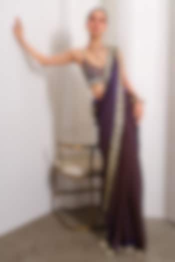 Purple Organza Embellished Reception Saree Set by PAPA DONT PREACH PRET at Pernia's Pop Up Shop