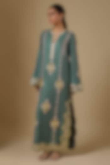 Green Silk Sequin Hand Embroidered Kaftan by PAPA DONT PREACH PRET at Pernia's Pop Up Shop
