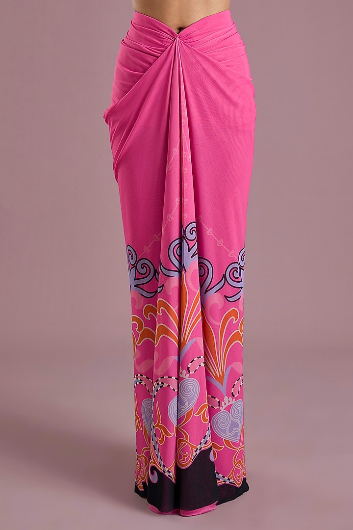 Pink Georgette Printed Draped Wedding Saree Set by PAPA DONT PREACH PRET at Pernia's Pop Up Shop