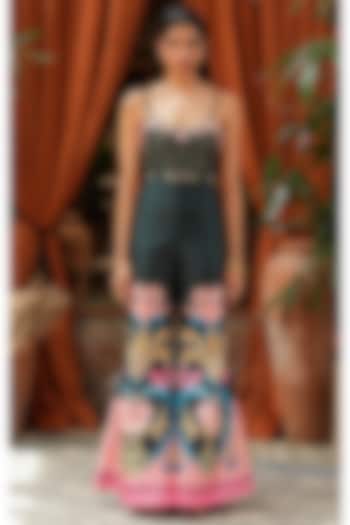 Green Raw Silk Embroidered Jumpsuit by PAPA DONT PREACH PRET at Pernia's Pop Up Shop