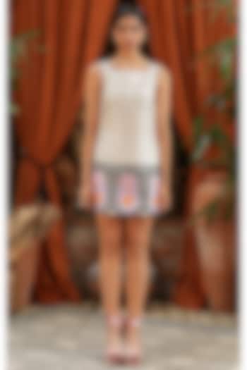 Ivory Raw Silk Printed Mini Shift Vacation Dress by PAPA DONT PREACH PRET at Pernia's Pop Up Shop