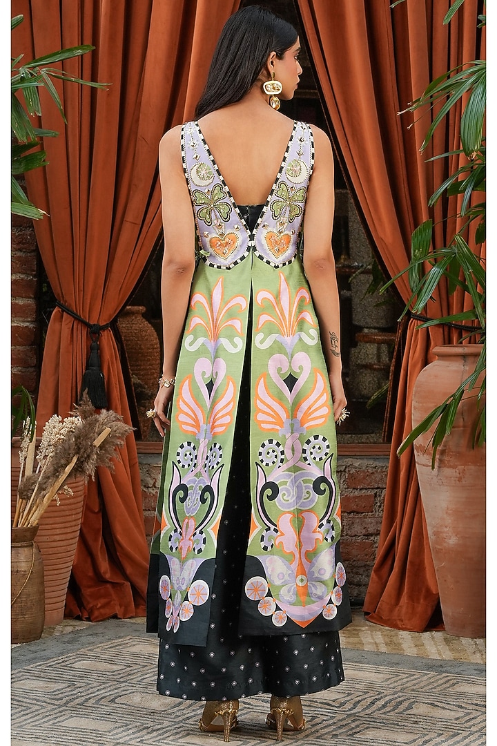 Green Raw Silk Printed & Embroidered Jacket Set by PAPA DONT PREACH PRET at Pernia's Pop Up Shop