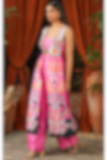 Pink Raw Silk Printed & Embroidered Jacket Set by PAPA DONT PREACH PRET at Pernia's Pop Up Shop