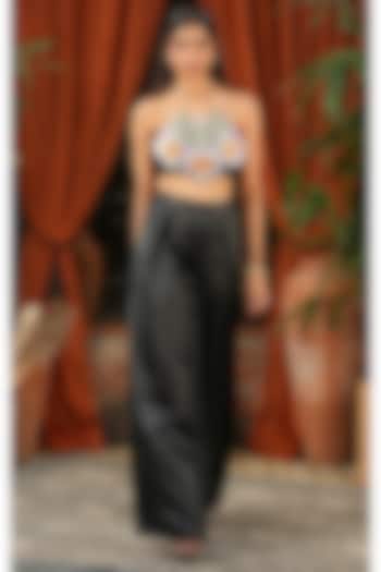 Black Satin Pleated Pant Set by PAPA DONT PREACH PRET at Pernia's Pop Up Shop