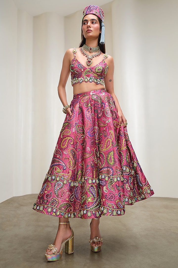 Pink Jacquard Skirt Set by PAPA DONT PREACH PRET at Pernia's Pop Up Shop