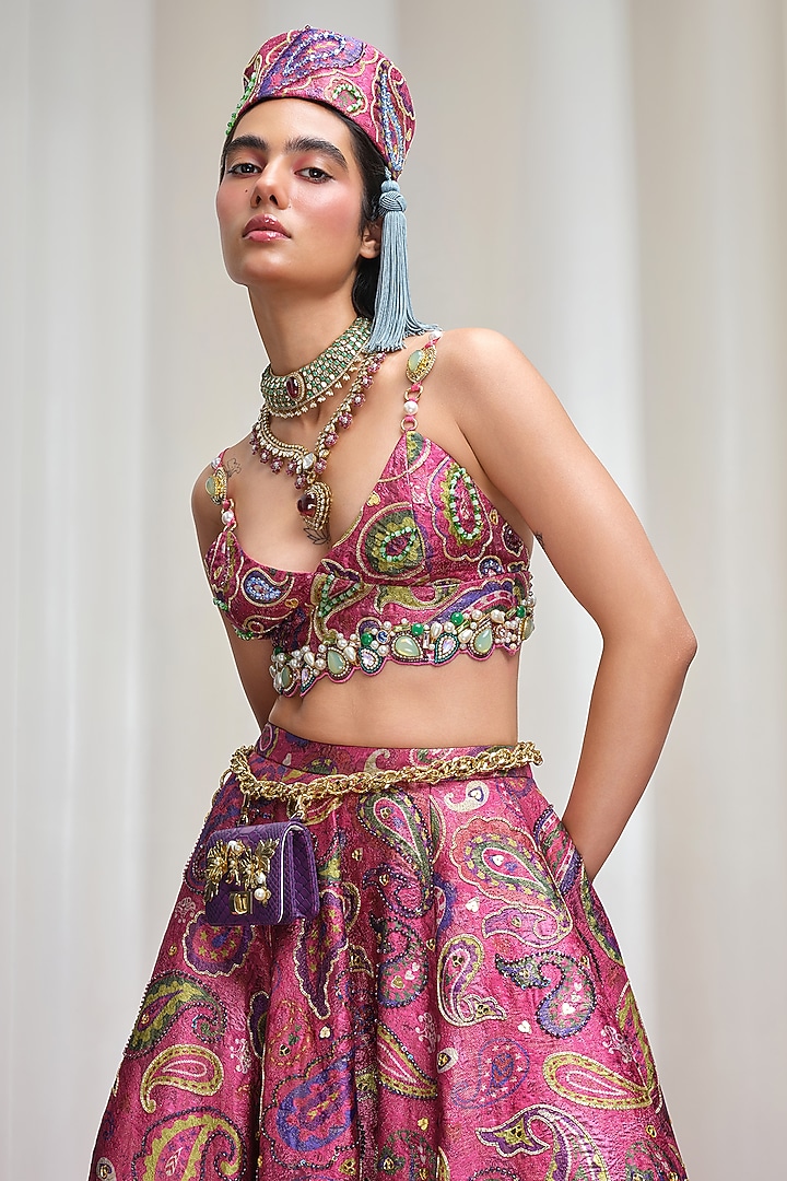 Pink Jacquard Skirt Set by PAPA DONT PREACH PRET at Pernia's Pop Up Shop
