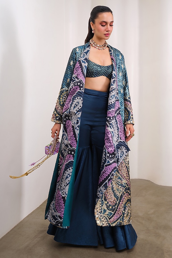 Green Jacquard Embellished Jacket Set by PAPA DONT PREACH PRET at Pernia's Pop Up Shop