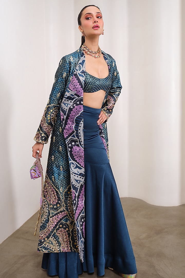 Green Jacquard Embellished Jacket Set by PAPA DONT PREACH PRET at Pernia's Pop Up Shop
