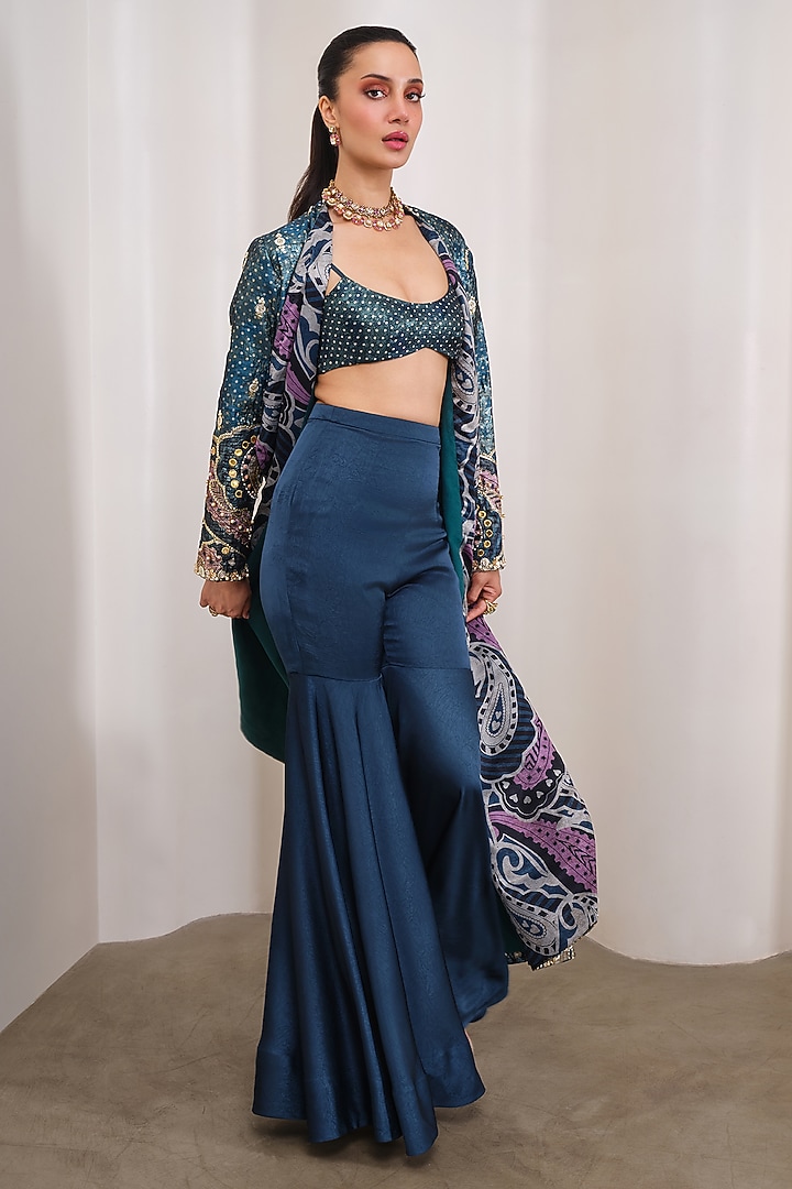 Green Jacquard Embellished Jacket Set by PAPA DONT PREACH PRET at Pernia's Pop Up Shop