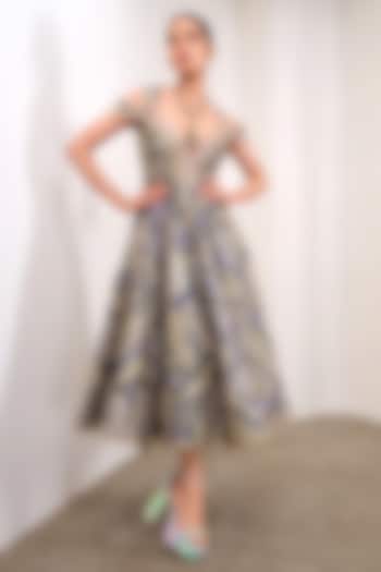 Lilac Jacquard Embroidered Party Wear Dress by PAPA DONT PREACH PRET at Pernia's Pop Up Shop