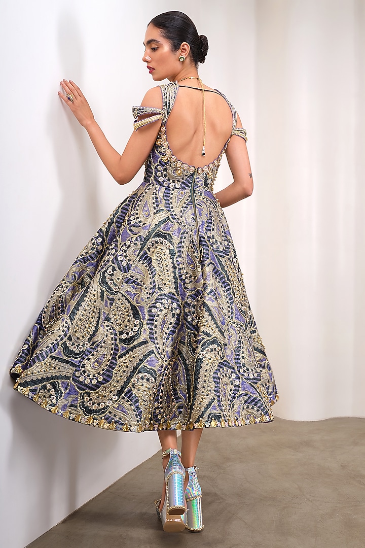 Lilac Jacquard Embroidered Party Wear Dress by PAPA DONT PREACH PRET at Pernia's Pop Up Shop