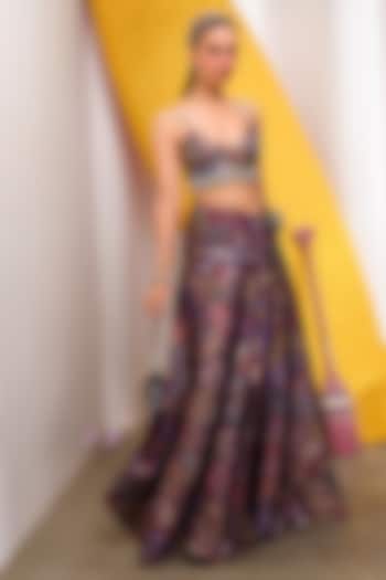 Wine Jacquard Embellished Skirt Set by PAPA DONT PREACH PRET at Pernia's Pop Up Shop