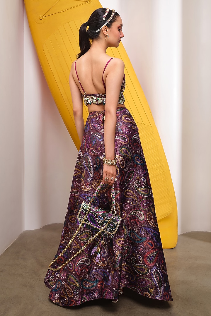 Wine Jacquard Embellished Skirt Set by PAPA DONT PREACH PRET at Pernia's Pop Up Shop