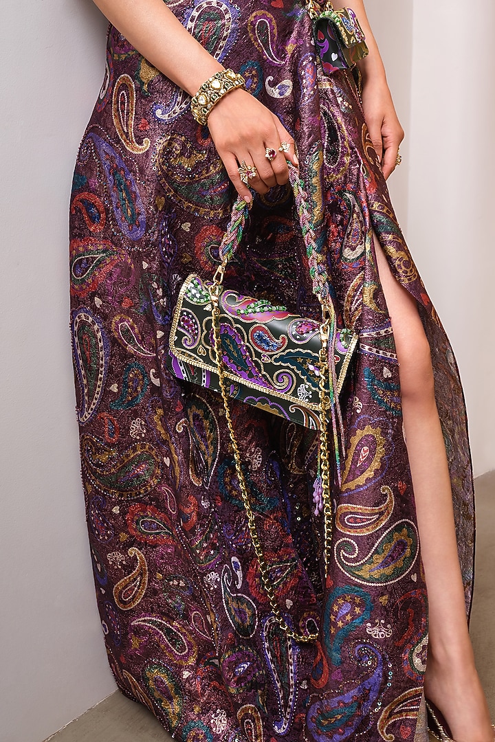 Wine Jacquard Embellished Skirt Set by PAPA DONT PREACH PRET at Pernia's Pop Up Shop