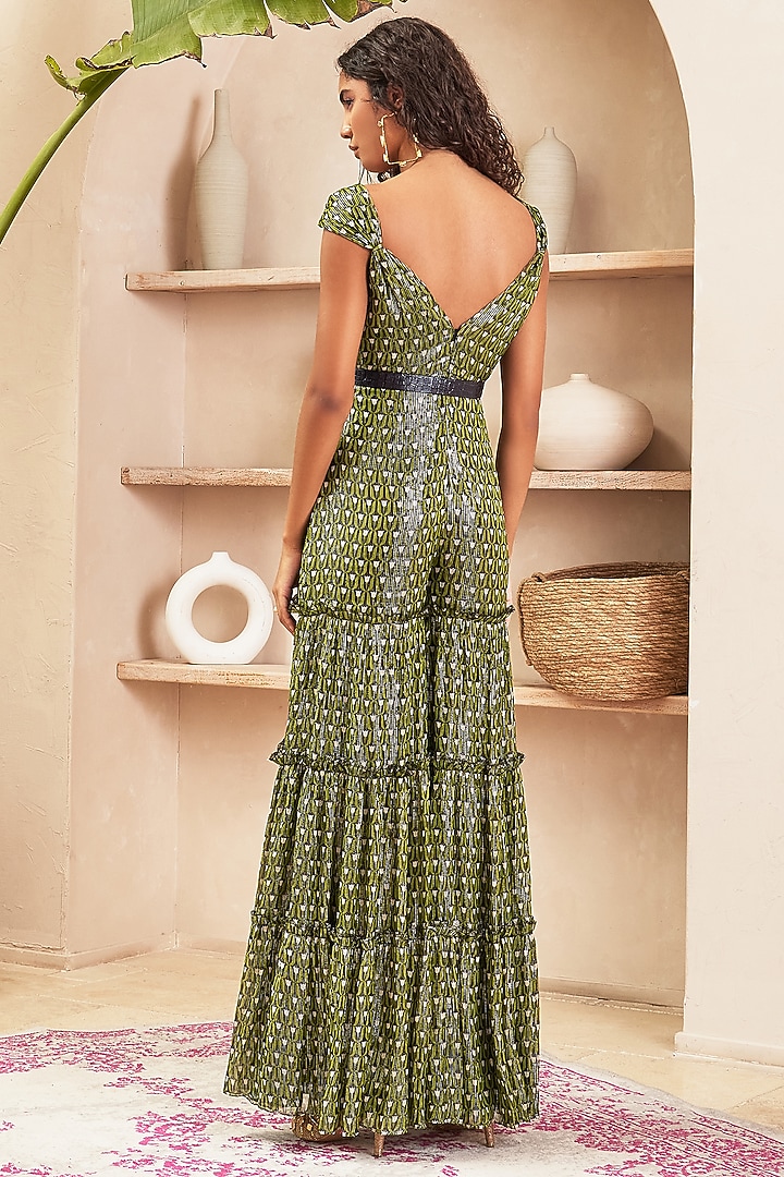 Black Lurex Georgette Printed Jumpsuit by PAPA DONT PREACH PRET at Pernia's Pop Up Shop