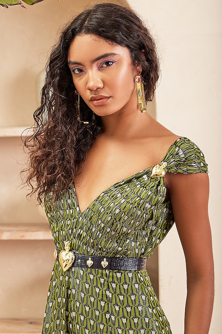 Black Lurex Georgette Printed Jumpsuit by PAPA DONT PREACH PRET at Pernia's Pop Up Shop