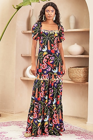 Black Crepe Printed Sharara Set by PAPA DONT PREACH PRET
