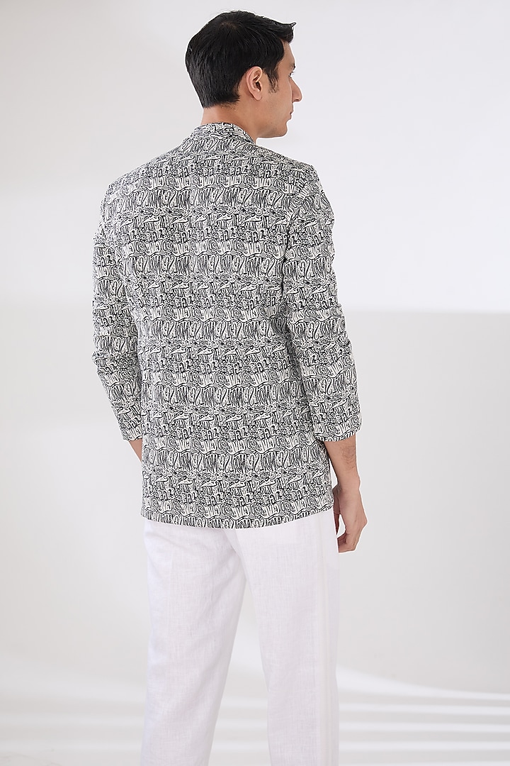 White & Black Jacquard Printed Party Wear Shirt by Pasqo Label at Pernia's Pop Up Shop