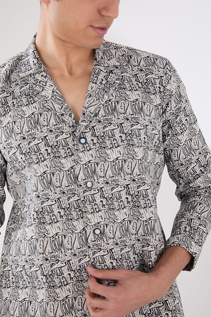 White & Black Jacquard Printed Party Wear Shirt by Pasqo Label at Pernia's Pop Up Shop