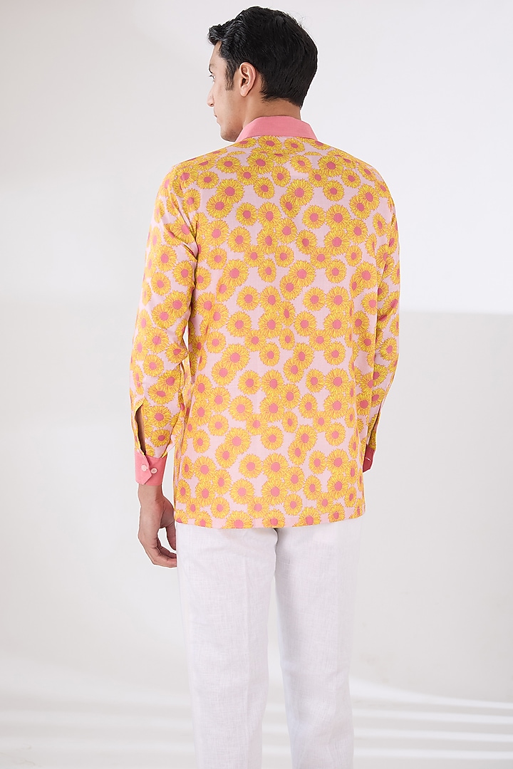 Light Pink Linen Printed Party Wear Shirt by Pasqo Label at Pernia's Pop Up Shop