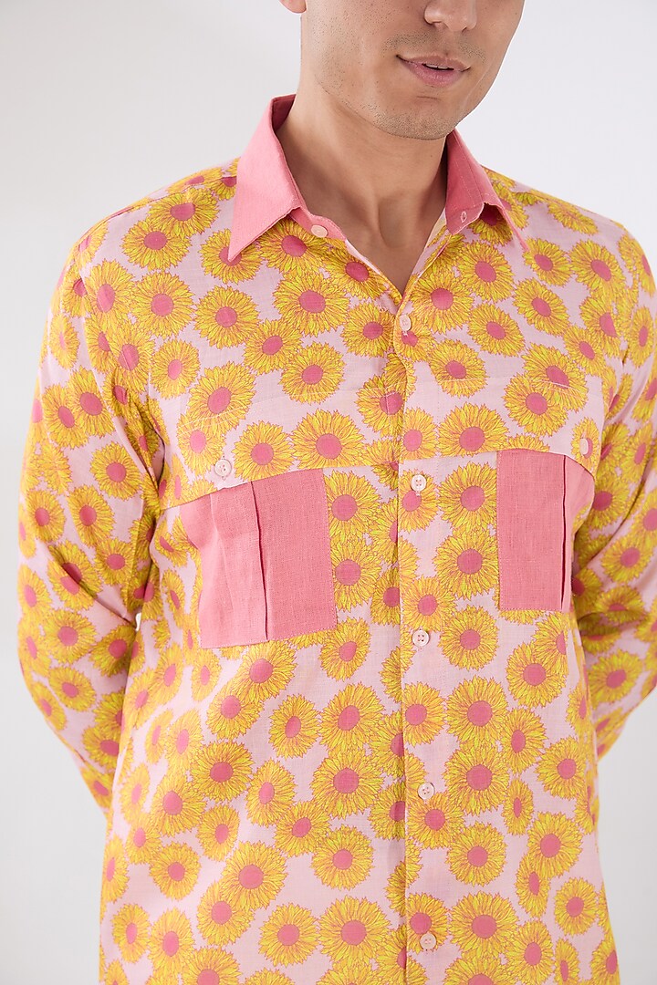 Light Pink Linen Printed Party Wear Shirt by Pasqo Label at Pernia's Pop Up Shop