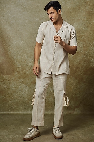 Beige Cotton Co-Ord Set by Pasqo Label