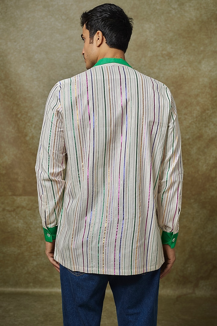 Beige & Neon Green Cotton Party Wear Shirt by Pasqo Label at Pernia's Pop Up Shop