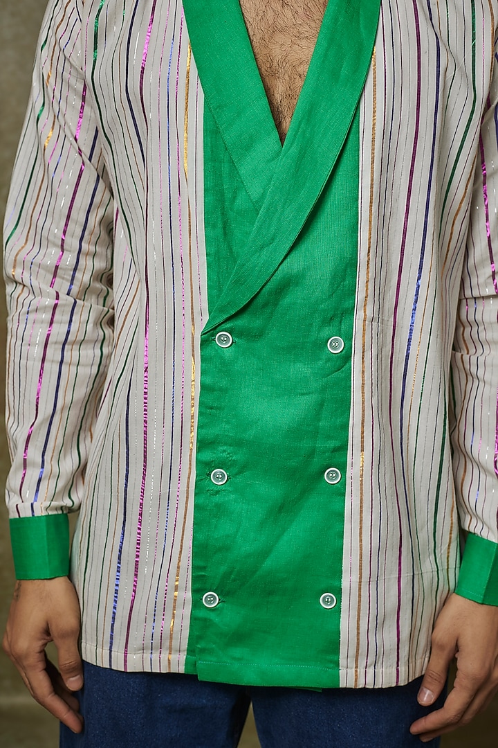 Beige & Neon Green Cotton Party Wear Shirt by Pasqo Label at Pernia's Pop Up Shop