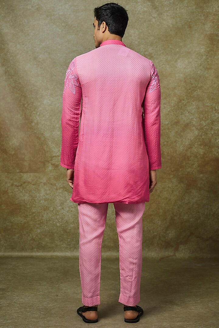 Pink Ombre Cotton Floral Embroidered Kurta Set by Pasqo Label at Pernia's Pop Up Shop
