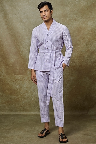 Purple & White Cotton Seersucker Co-Ord Set by Pasqo Label
