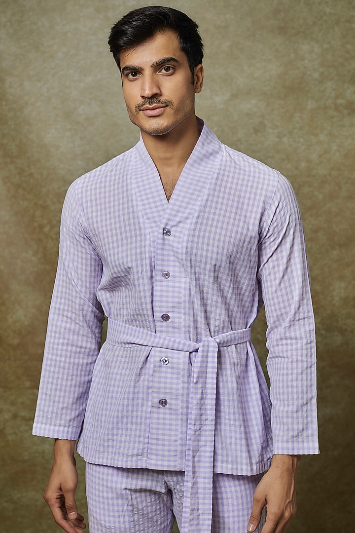 Purple & White Cotton Seersucker Co-Ord Set by Pasqo Label at Pernia's Pop Up Shop