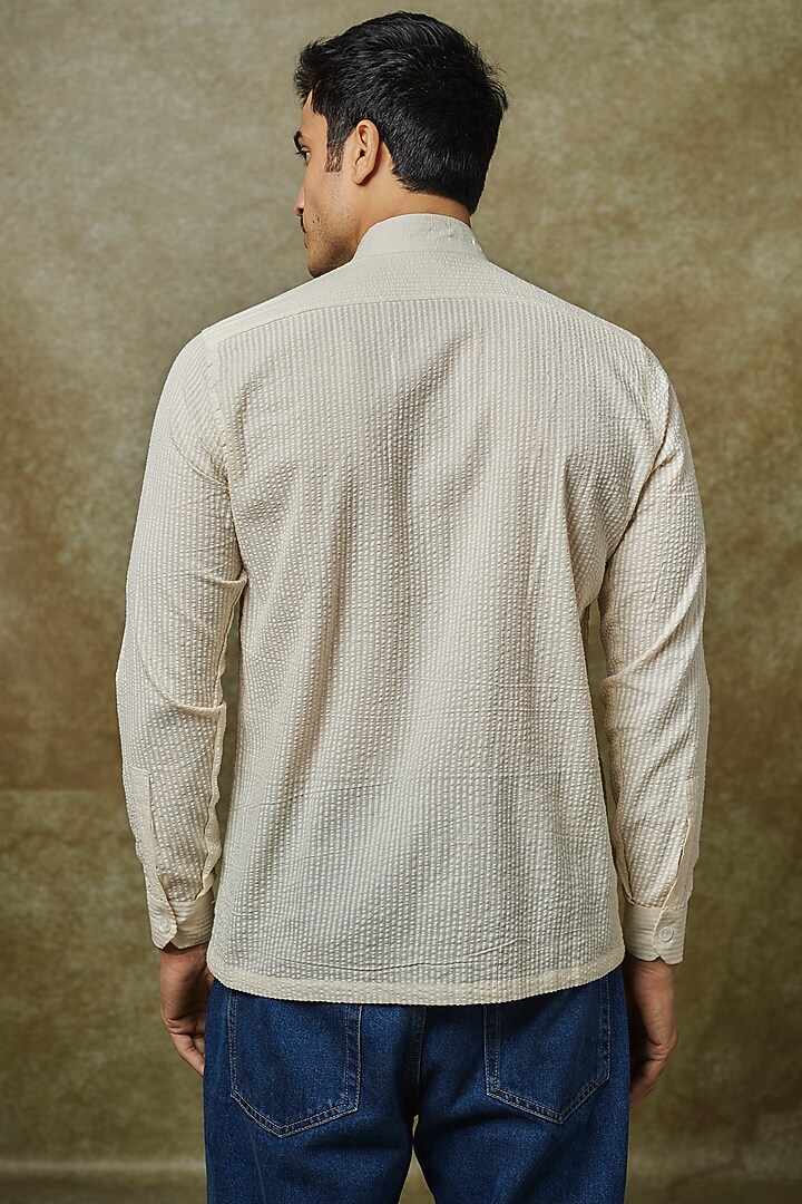Beige Cotton Seersucker Party Wear Shirt by Pasqo Label at Pernia's Pop Up Shop