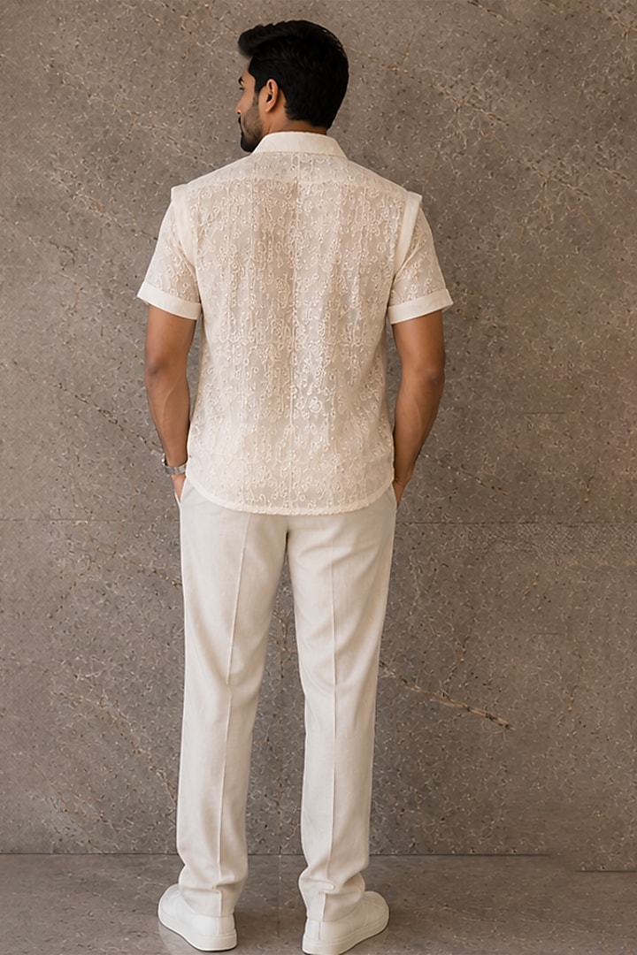 Beige Cotton Embroidered Party Wear Shirt by Pasqo Label at Pernia's Pop Up Shop