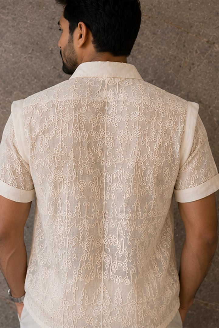 Beige Cotton Embroidered Party Wear Shirt by Pasqo Label at Pernia's Pop Up Shop
