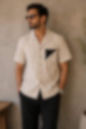 Beige Cotton & Denim Textured Party Wear Shirt by Pasqo Label at Pernia's Pop Up Shop