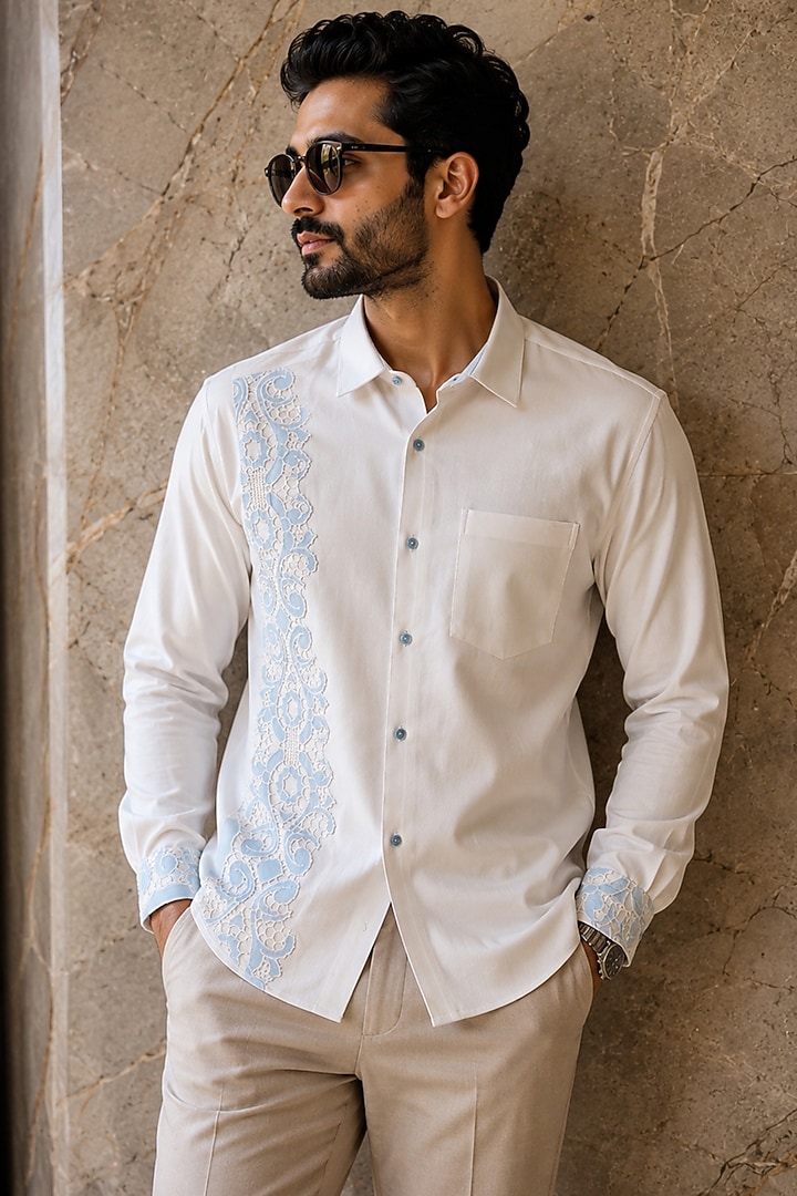 Ivory Crepe Party Wear Shirt by Pasqo Label at Pernia's Pop Up Shop