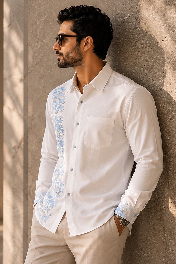 Ivory Crepe Party Wear Shirt by Pasqo Label at Pernia's Pop Up Shop