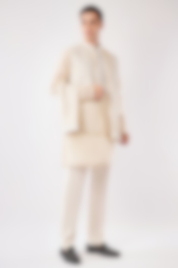 Ivory Silk Hand & Machine Embroidered Waistcoat Set by Pasqo Label