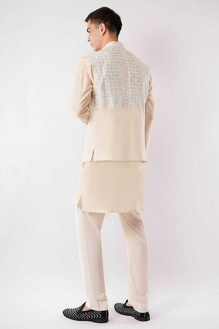 Ivory Silk Hand & Machine Embroidered Waistcoat Set by Pasqo Label at Pernia's Pop Up Shop