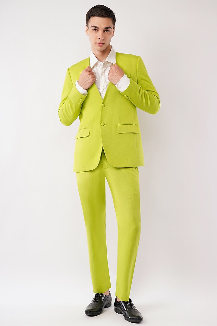 Lime Green Silk Jacket Set by Pasqo Label